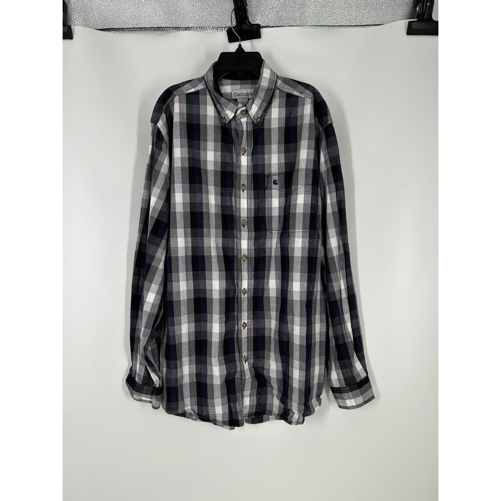Carhartt‎ Long Sleeve Plaid Purple Button Down Shirt Mens LT Large Tall S219 DEP